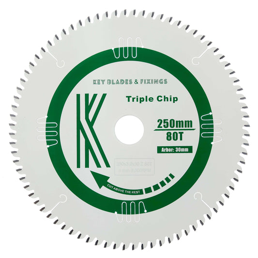 Circular Saw Blades 250mm x 30mm x3.0mm 80 Tooth Triple Chip Blade (MFC & Laminates) 8250