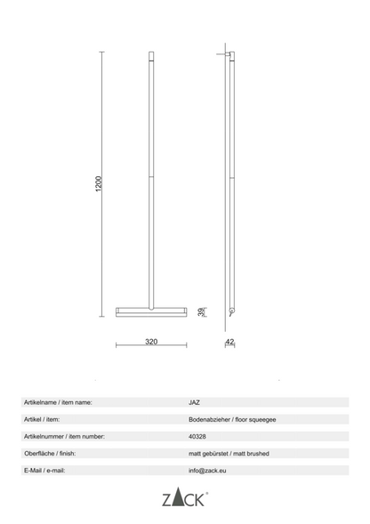Zack Jaz Floor Squeegee — Brushed Stainless Steel, 120 cm Handle