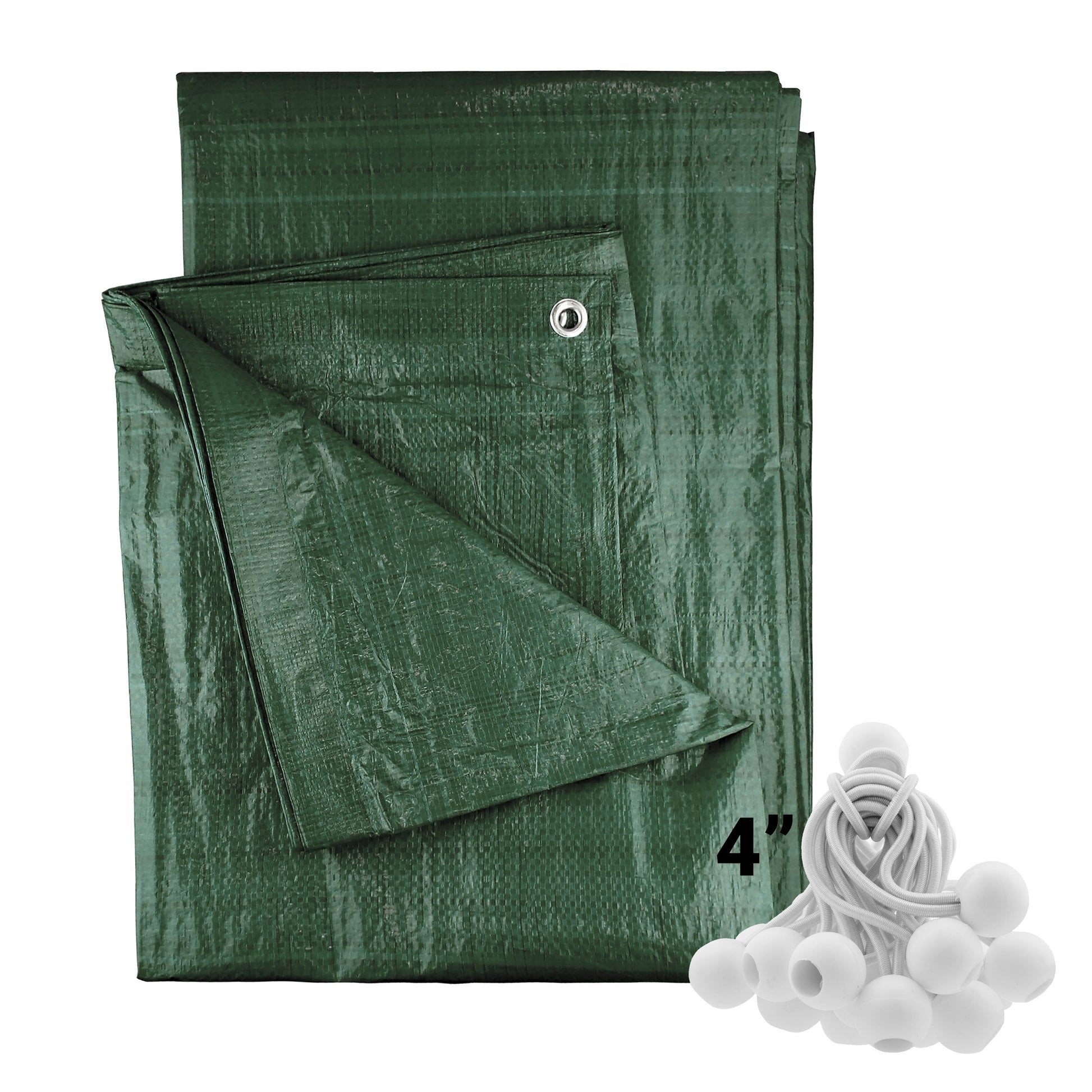 Green M-Grade Tarpaulin with 20 x 4" Bungee Balls (White) - Best4Trade-Retail Tarpaulins