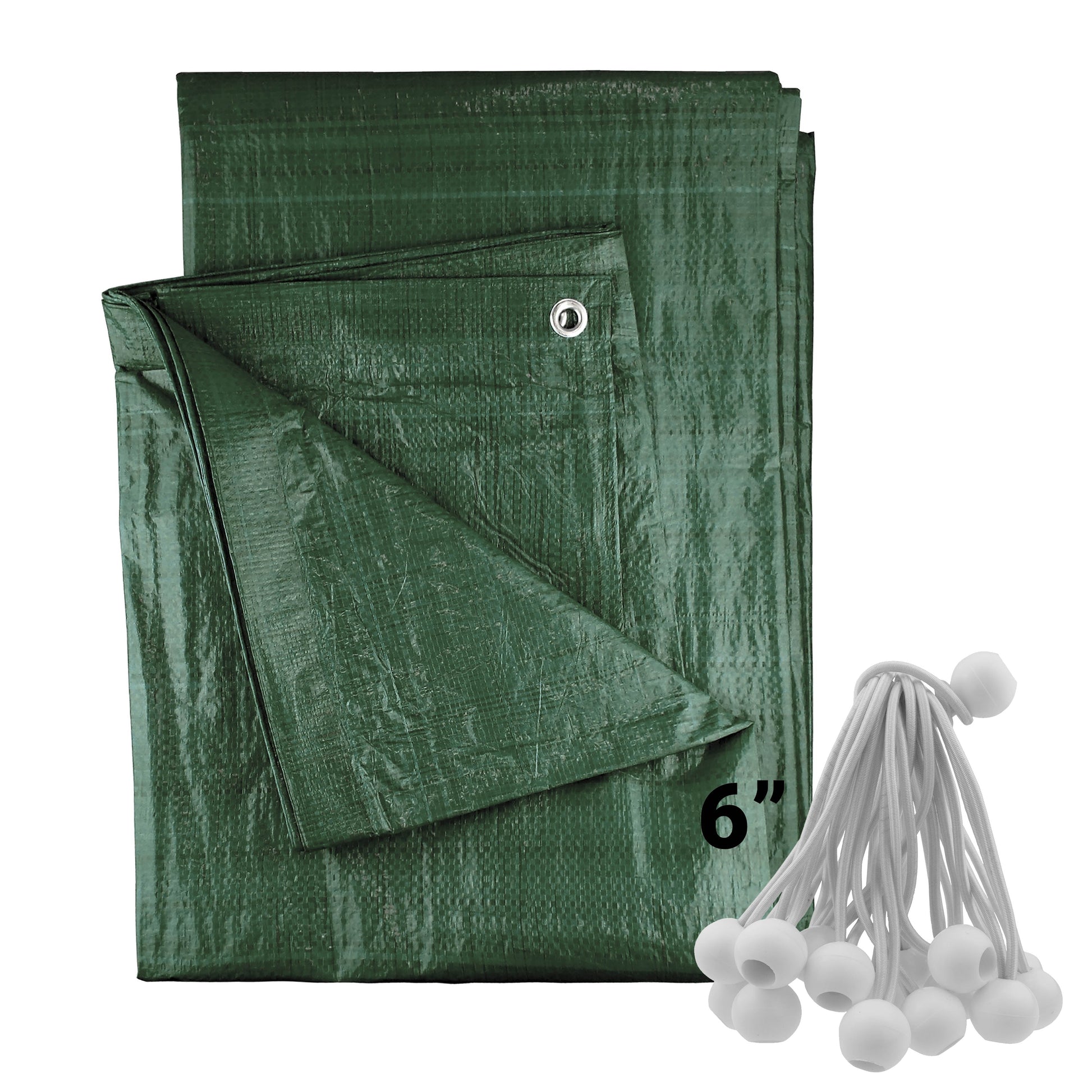 Green M-Grade Tarpaulin with 20 x 6" Bungee Balls (White) - Best4Trade-Retail Tarpaulins