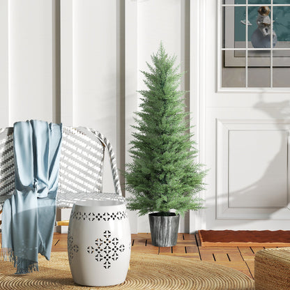 HOMCOM 135cm Artificial Cypress Trees Set of 2, UV Resistant Artificial Plants with Decorative Pot, Fake Plants for Indoor Outdoor Decor, Green