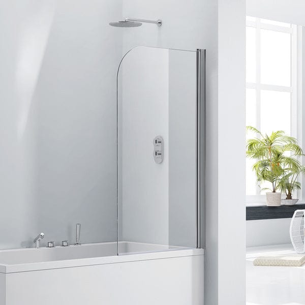 Aquaglass 6mm Single Panel Bath Screen with Curved Rise & Fall Design - 1400mm x 800mm - Aqua Bathrooms