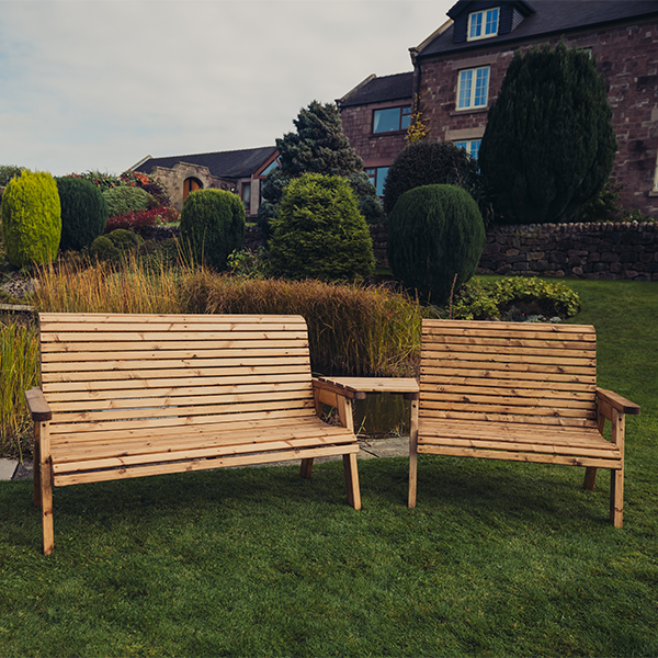 Churnet Valley 5 Seat Set 1 x 2 Seat Bench and 1x 3 Seat Bench Angled Tray - Churnet Valley