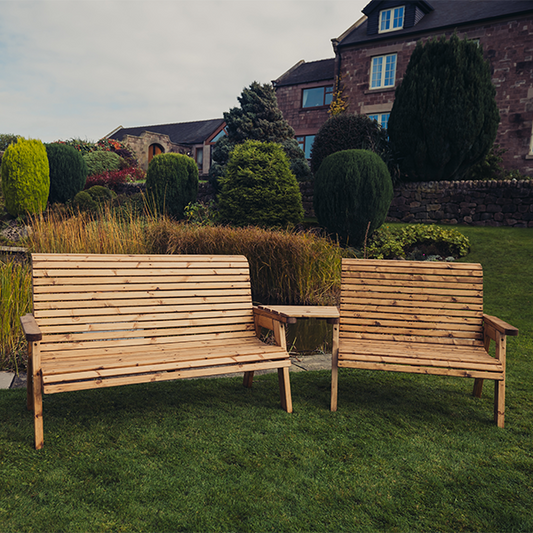 Churnet Valley 5 Seat Set 1 x 2 Seat Bench and 1x 3 Seat Bench Angled Tray - Churnet Valley