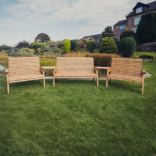 Churnet Valley 7 Seat Set 1 x 3 Seat Bench and 2x 2 Seat Bench Angled Tray - Churnet Valley