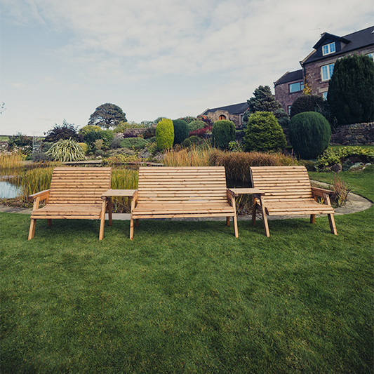 Churnet Valley 7 Seat Set 1 x 3 Seat Bench and 2x 2 Seat Bench Straight Tray - Churnet Valley