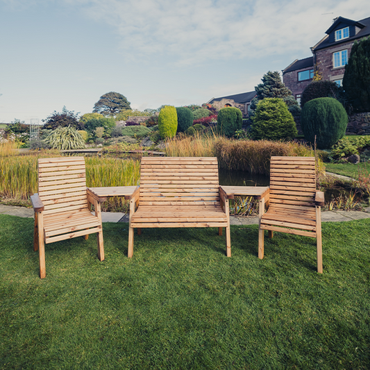 Churnet Valley 4 Seat Set 1 x 2 Seat Bench and 2 Chairs Angled Tray - Churnet Valley