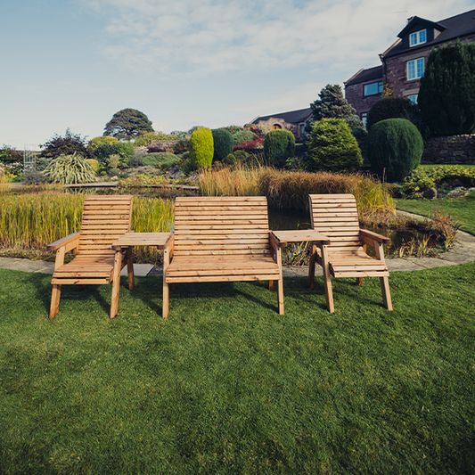 Churnet Valley 4 Seat Set 1 x 2 Seat Bench and 2 Chairs Straight Tray - Churnet Valley