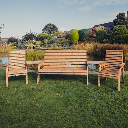 Churnet Valley 5 Seat Set 1 x 3 Seat Bench and 2 Chairs Angled Tray - Churnet Valley