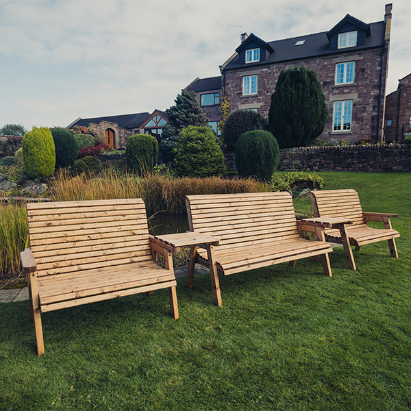 Churnet Valley 7 Seat Set 1 x 3 Seat Bench and 2x 2 Seat Bench Straight Tray - Churnet Valley