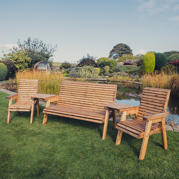 Churnet Valley 5 Seat Set 1 x 3 Seat Bench and 2 Chairs Angled Tray - Churnet Valley