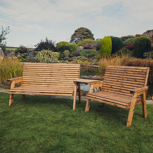 Churnet Valley 5 Seat Set 1 x 2 Seat Bench and 1x 3 Seat Bench Angled Tray - Churnet Valley