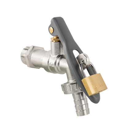 Lever Tap Brass Nickle Plated 1/2" BSPM Inlet with Hose Barb and Lever Lock - Best4Trade-Retail Garden watering