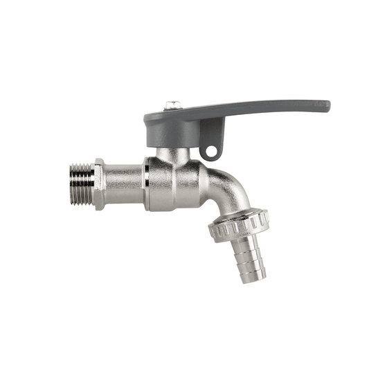 Lever Tap Brass Nickle Plated 1/2" BSPM Inlet with Hose Barb and Side Lock - Best4Trade-Retail Garden watering