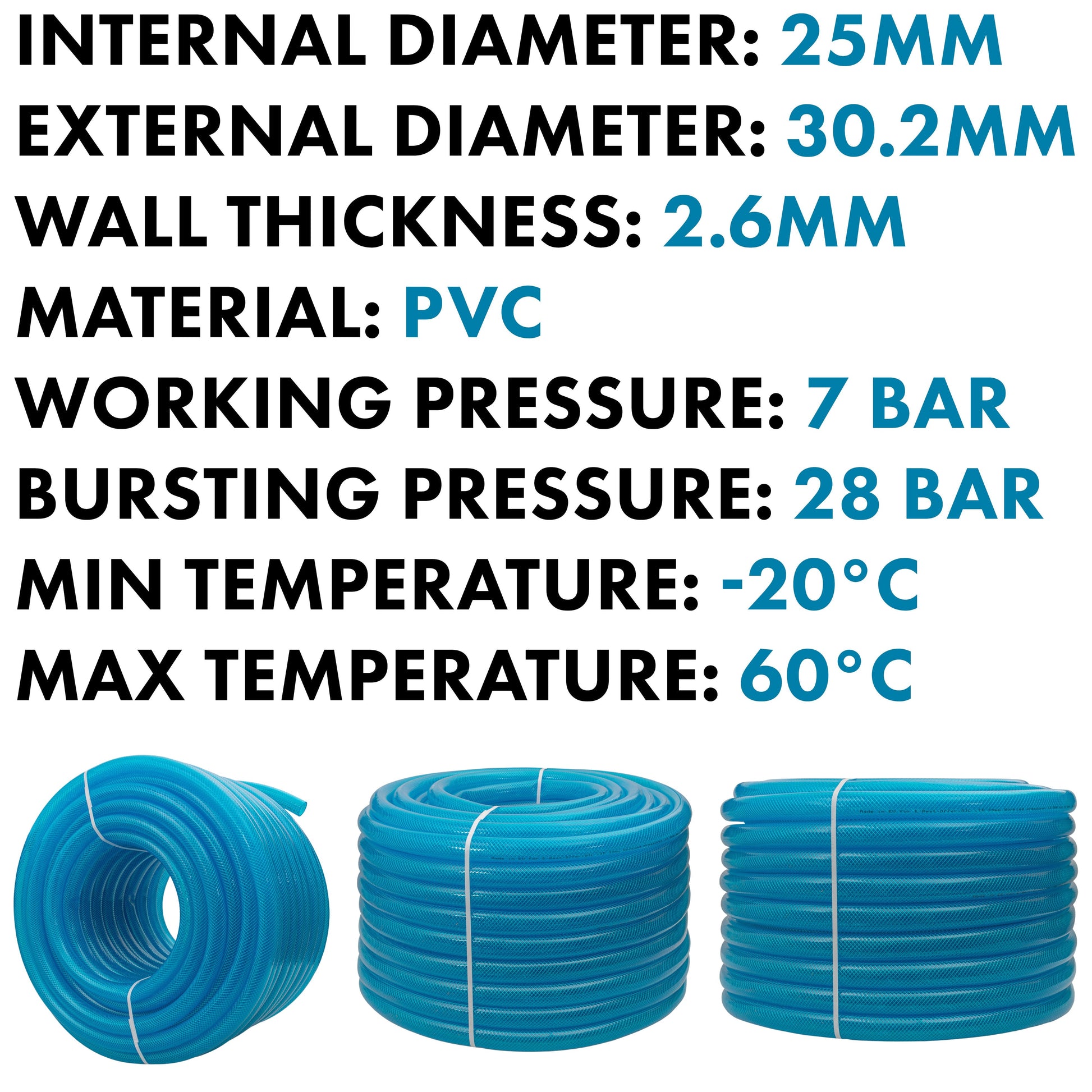 Braided Fuel Hose Blue Transparent PVC 25mm*2.6mm - Best4Trade-Retail Tech Hose & Fittings