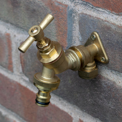 22mm Brass Wall Flange Kit with Brass Quick Connect Tap - Best4Trade-Retail Garden watering