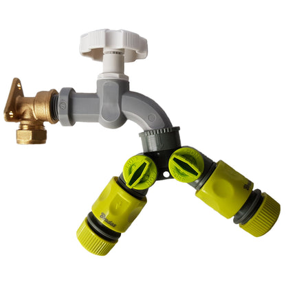 15mm Brass Wall Flange Kit with Grey Dial Tap + Splitter + Connectors - Best4Trade-Retail Garden watering
