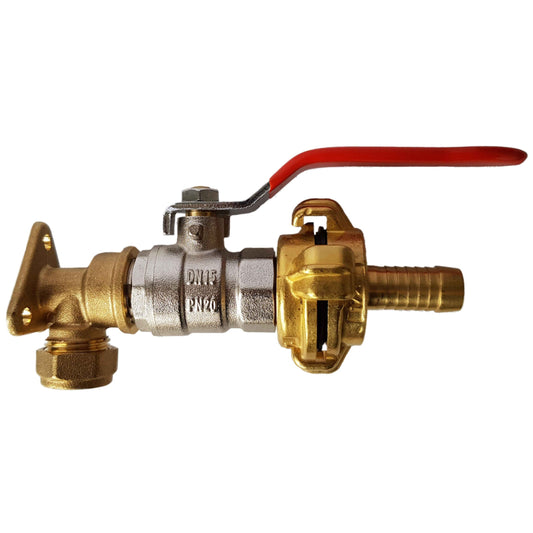 15mm Brass Wall Flange Kit with Lever Valve + Geka 13mm Barbed Set - Best4Trade-Retail Garden watering