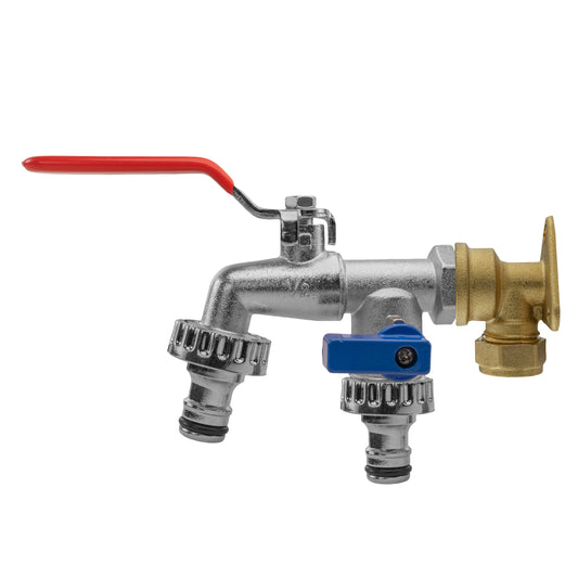 15mm Brass Wall Flange Kit with Double Lever Quick Connect Tap - Best4Trade-Retail Garden watering