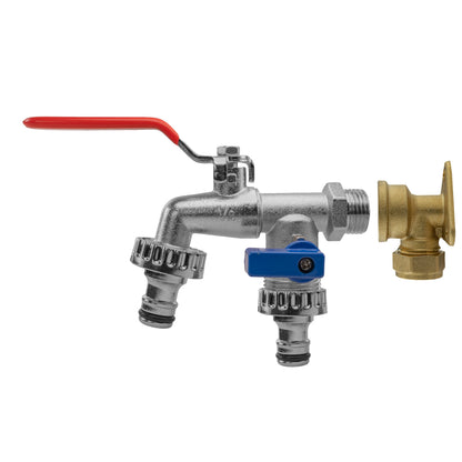 15mm Brass Wall Flange Kit with Double Lever Quick Connect Tap - Best4Trade-Retail Garden watering