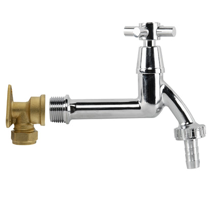 15mm Brass Wall Flange Kit with Extended Brass Chrome Tap 1/2" Barb - Best4Trade-Retail Garden watering