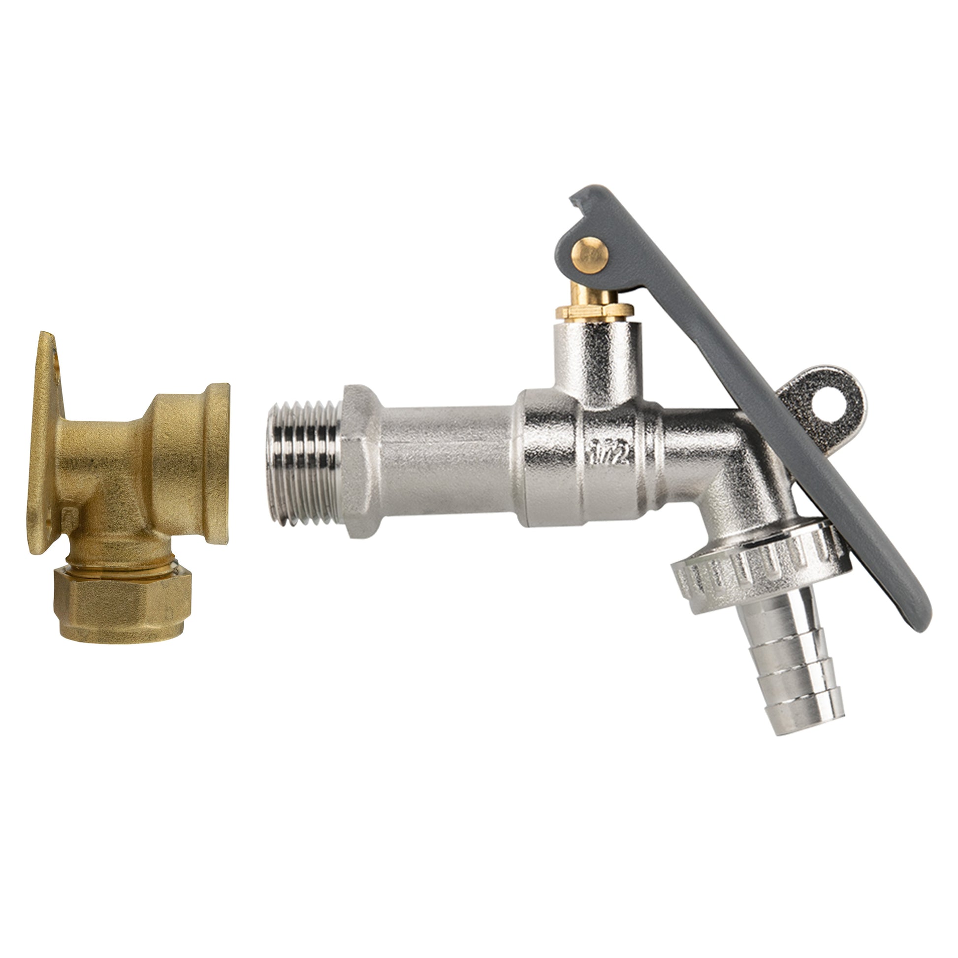 15mm Brass Wall Flange Kit with Lever Tap Hose Barb and Lever Lock - Best4Trade-Retail Garden watering