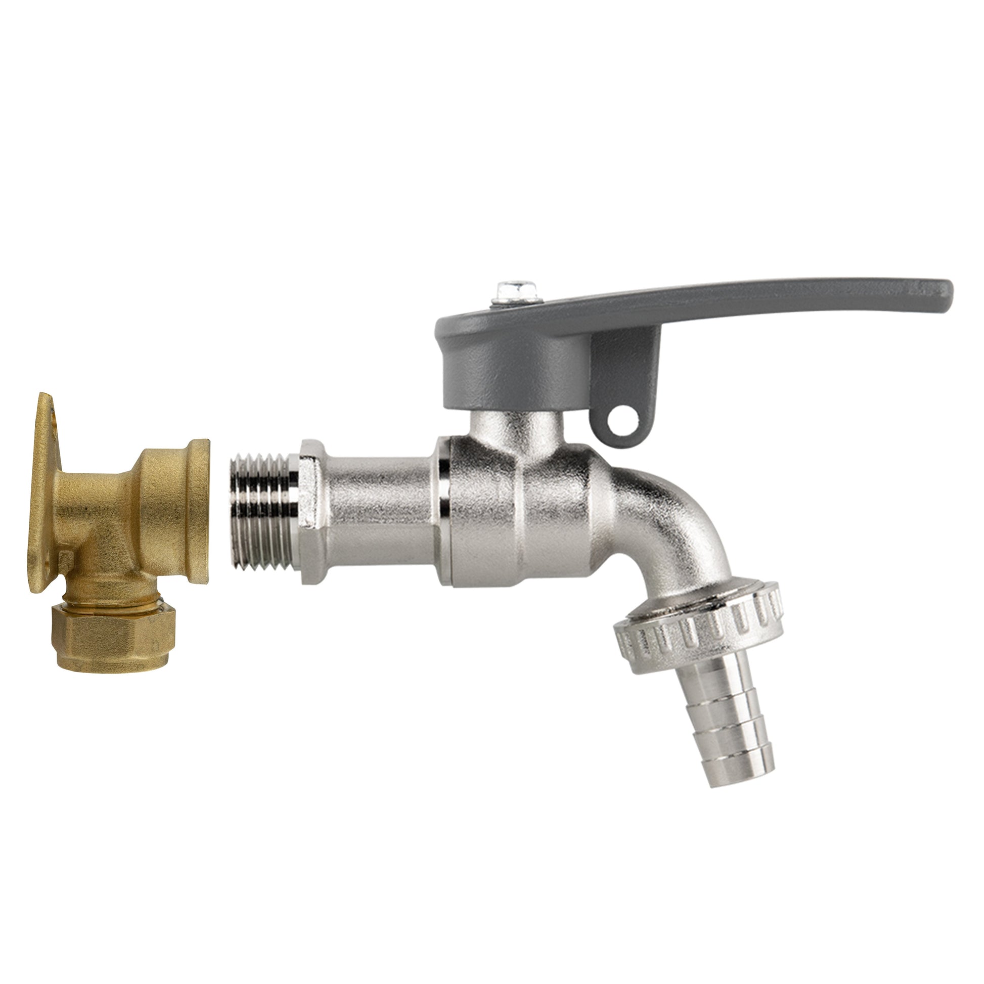 15mm Brass Wall Flange Kit with Lever Tap with Hose Barb and Side Lock - Best4Trade-Retail Garden watering