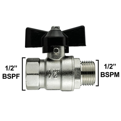 Brass Nickel-Plated Butterfly Valve 1/2" BSPM-F