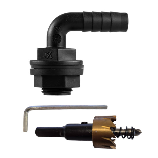 Tank Connector 90 Degree with Washer & Nut 1/2"BSPM - 1/2" Barb and Drill Bit - Best4Trade-Retail Tech Hose & Fittings