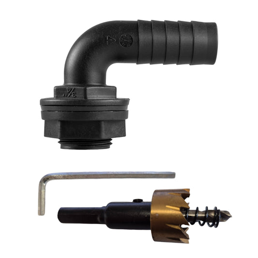 Tank Connector 90 Degree with Washer & Nut 3/4"BSPM - 3/4" Barb and Drill Bit - Best4Trade-Retail Tech Hose & Fittings