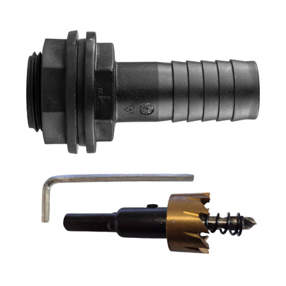 Tank Connector with Washer & Nut 1"BSPM - 1" Barb and Drill Bit - Best4Trade-Retail Tech Hose & Fittings