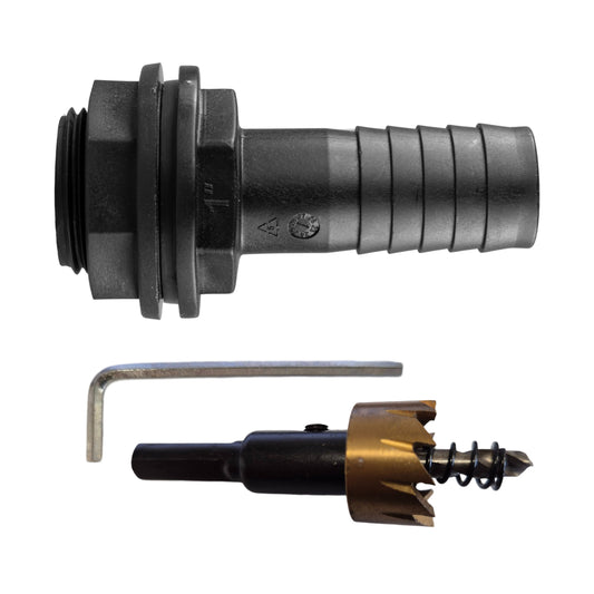 Tank Connector with Washer & Nut 1"BSPM - 1" Barb and Drill Bit - Best4Trade-Retail Tech Hose & Fittings