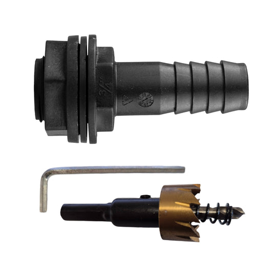 Tank Connector with Washer & Nut 3/4"BSPM - 3/4" Barb and Drill Bit - Best4Trade-Retail Tech Hose & Fittings