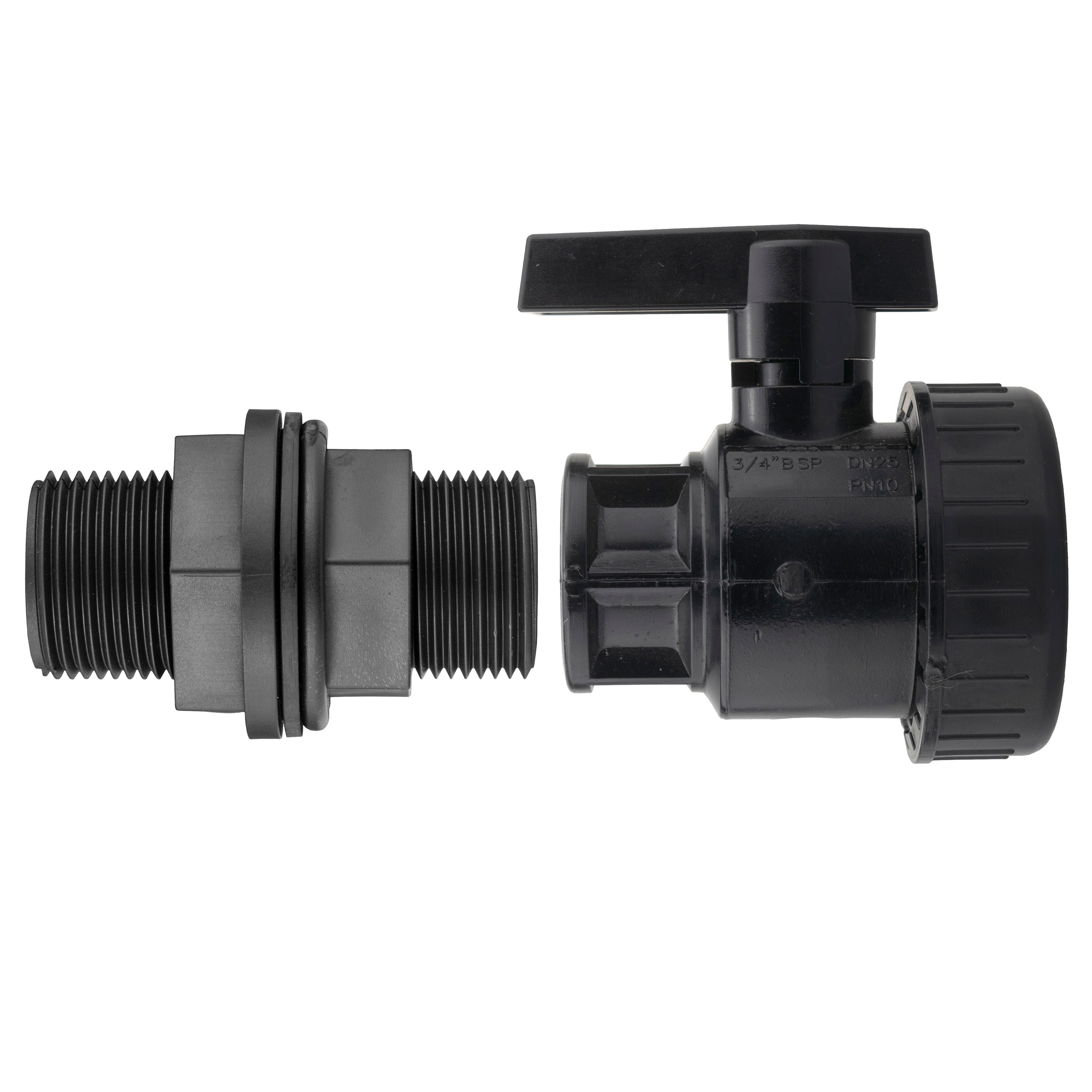 ¾” BSP Water Butt Fitting with ¾” BSPF Full Flow PP Valve – Build4less