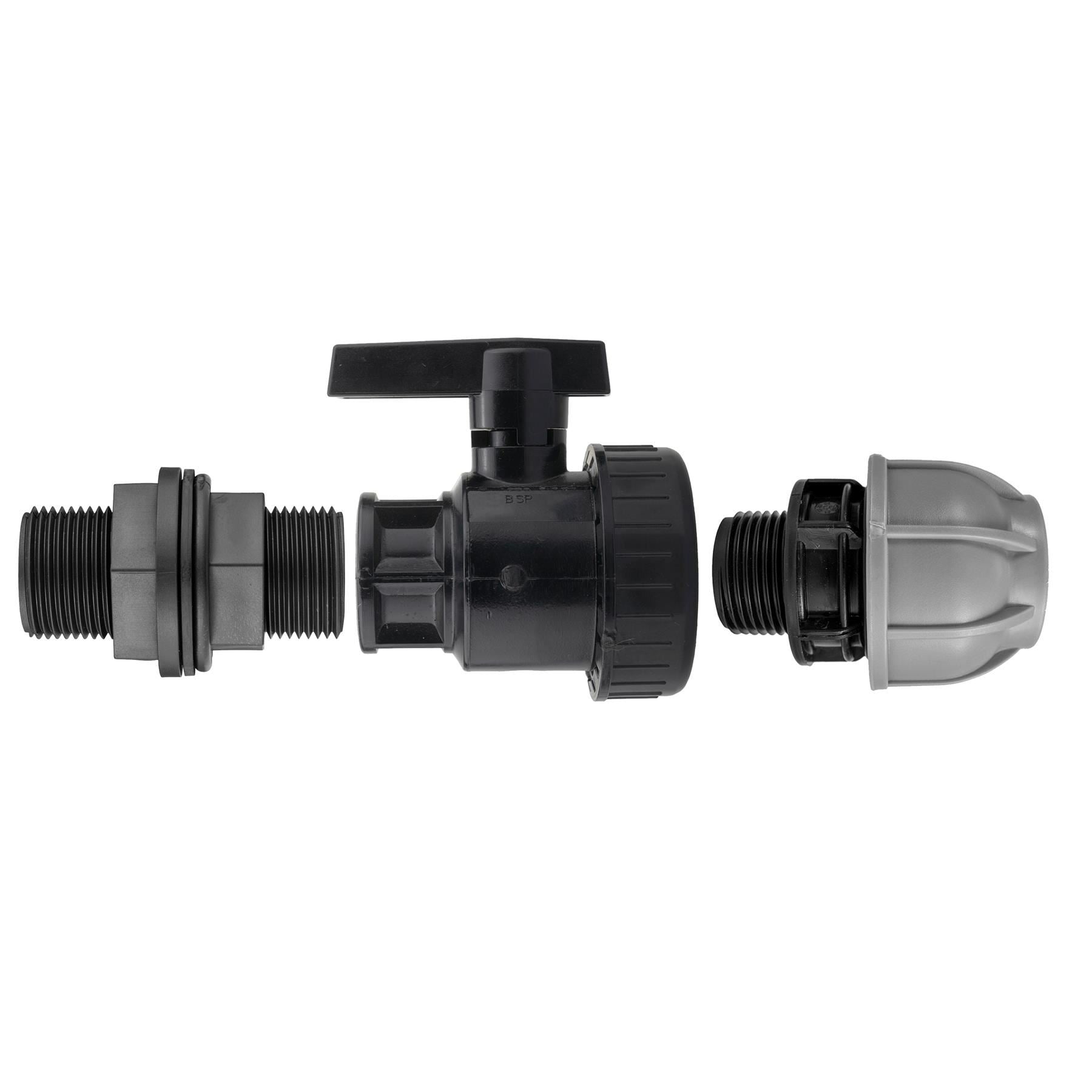 ¾” BSP Water Butt Fitting with Full Flow PP Valve and 20mm MDPE Fitting - Best4Trade-Retail Garden watering
