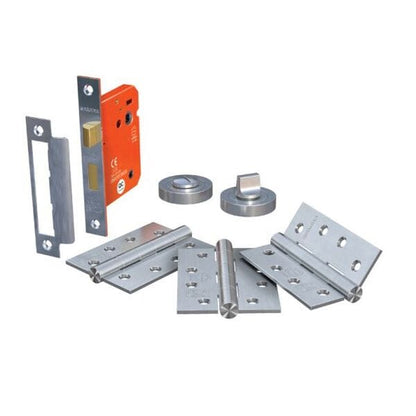 Bathroom Lock and Hinge Door Pack x 76mm Lock / 102mm Hinges - All Finishes - Sparka Uk
