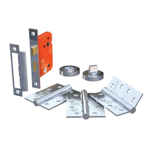 Bathroom Lock and Hinge Door Pack x 76mm Lock / 102mm Hinges - All Finishes - Sparka Uk