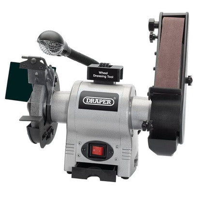 Bench Grinder with Sanding Belt and Worklight - 150mm - 370W - Draper