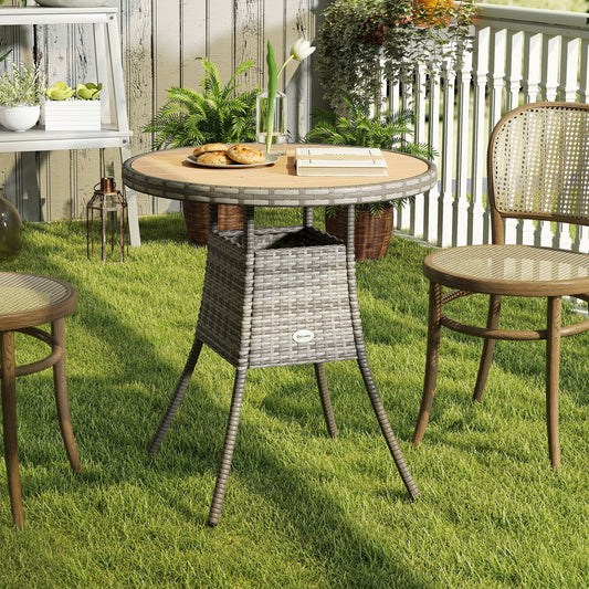 Outsunny 70 cm Wood-Effect Rattan Garden Table - Natural Wood Finish
