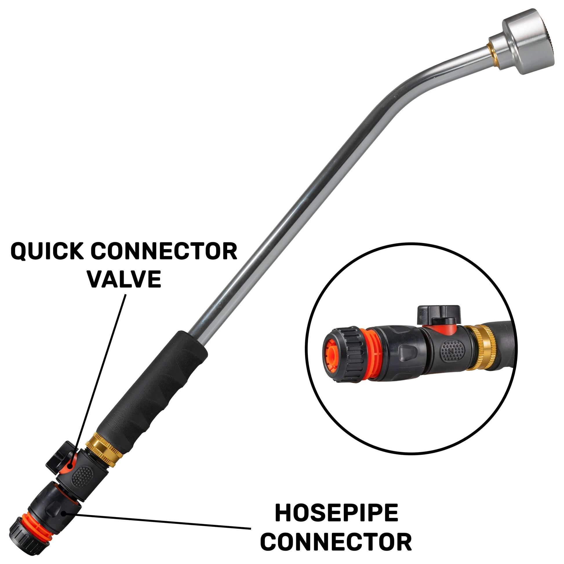 50cm Garden Watering Lance with Quick Connect Valve (Black) and Hose Connector - Best4Trade-Retail Garden watering