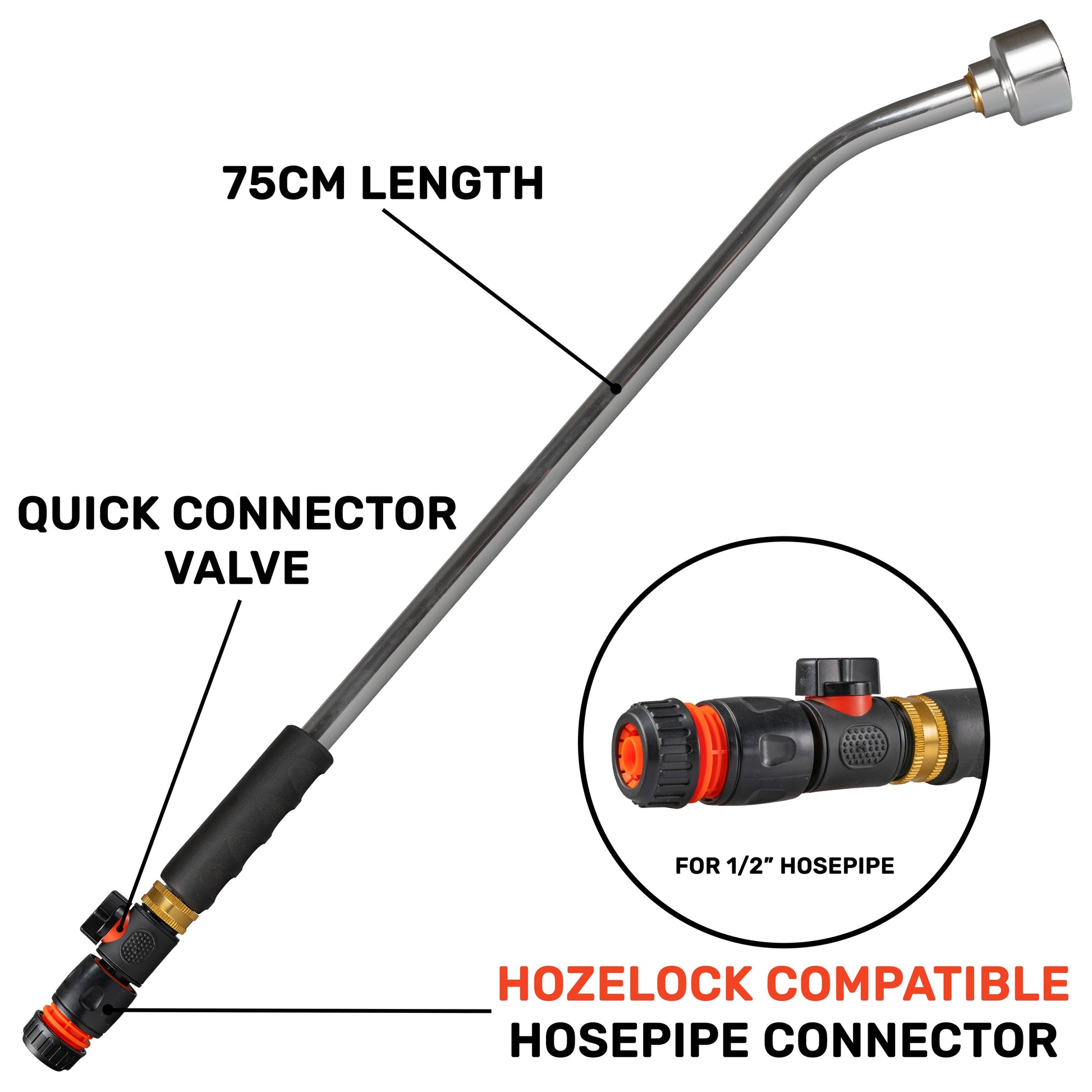 75cm Garden Watering Lance with Quick Connect Valve (Black) and Hose Connector - Best4Trade-Retail Garden watering