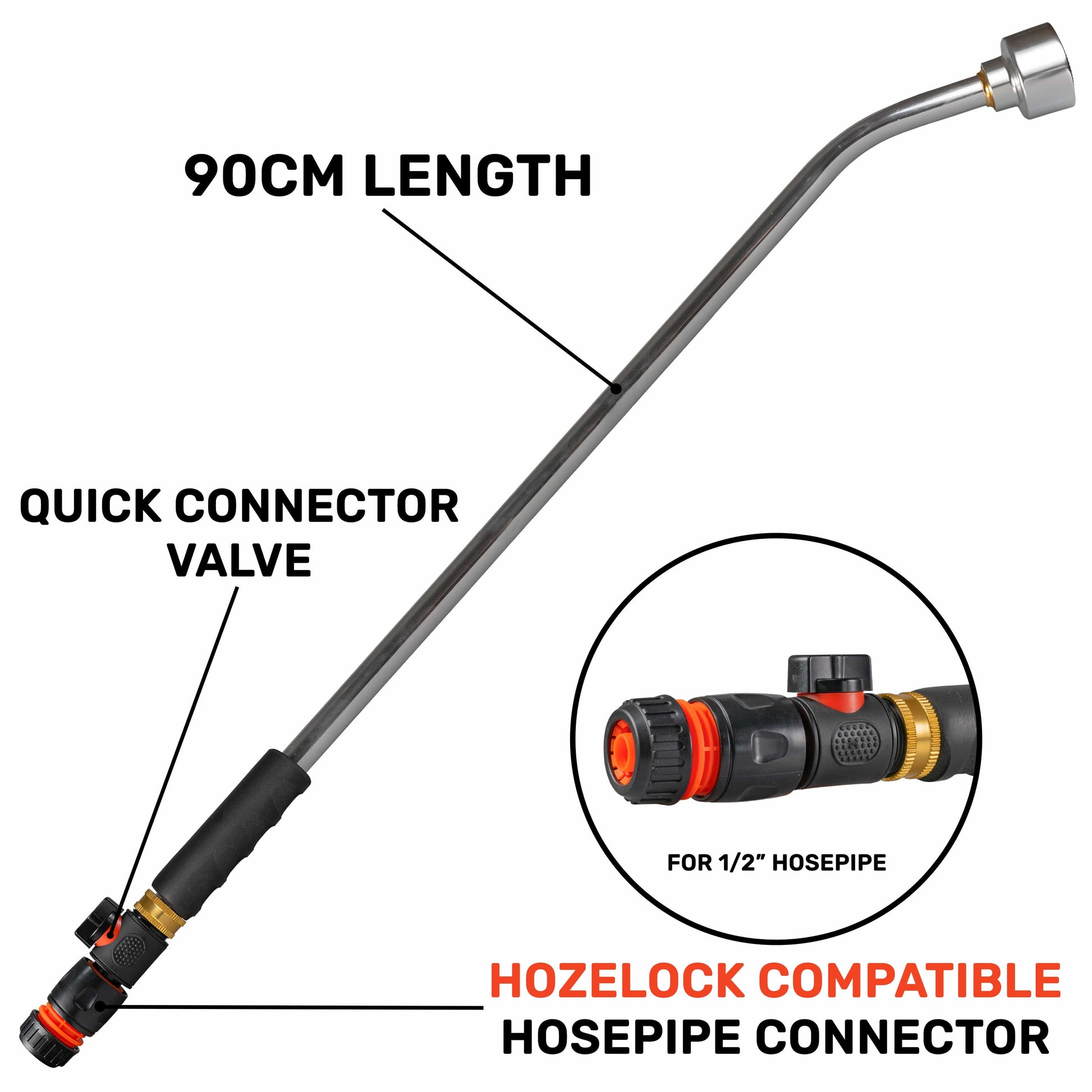 90cm Garden Watering Lance with Quick Connect Valve (Black) and Hose Connector - Best4Trade-Retail Garden watering