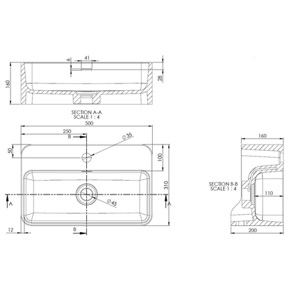 Cabanes 500mm Solid Cloakroom Basin - Aqua Bathrooms