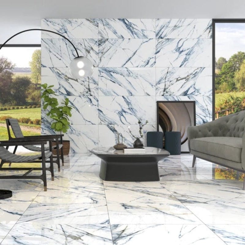 Calacatta Marble Effect 1200mm x 600mm - Gloss Aqua - Rino Tiles