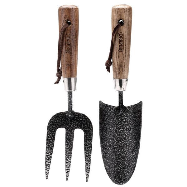 Draper Carbon Steel Heavy Duty Hand Fork and Trowel Set with Ash Handles - Draper