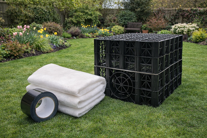 Polystorm PSM1A Soakaway Crate Kit 190L | Drainage Crate with Geotextile Membrane & Tape | Spudulica