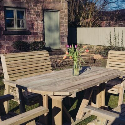 Churnet Valley Ergo 8 Seat Table Set 2 x 3 Seater Benches and 2 Chairs - Churnet Valley