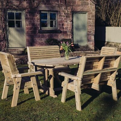 Churnet Valley Ergo 8 Seat Table Set 2 x 3 Seater Benches and 2 Chairs - Churnet Valley