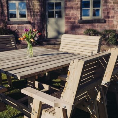 Churnet Valley Ergo 8 Seater Square Set 4 Chairs and 2 Benches - Churnet Valley