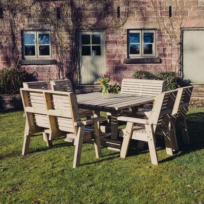 Churnet Valley Ergo 8 Seater Square Set 4 Chairs and 2 Benches - Churnet Valley